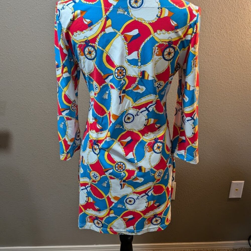 BARBARA GERWIT Nautical Compass & Flag Print Tunic Dress - Size M - Picture 3 of 8